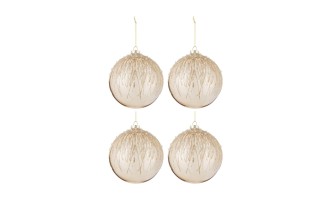 Christmas Baubles Pearls Glitter Gold Large Box Of 4