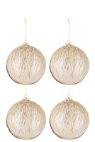 Christmas Baubles Pearls Glitter Gold Large Box Of 4