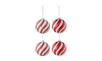 Christmas Baubles Candy White/Red Box Of 4