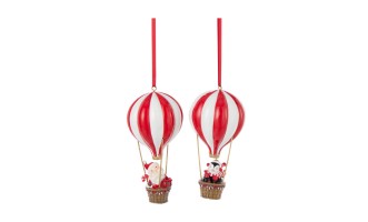 Hanger Christmas Hot-Air Balloon Red/White, Assortment Of 2