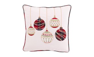 Christmas Baubles Cushion White/Red (45x45x15cm)