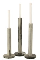 Candle Holder Marble Black/Light Grey (12,5x12,5x40cm), Set Of 3