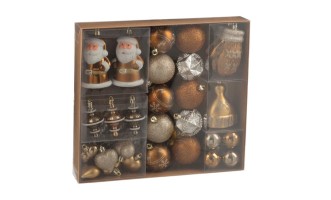 Christmas Baubles Treasure Box Plastic Brown, Box Of 45