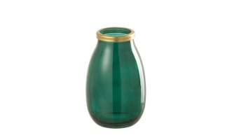 Vase Gold Rim Green Glass S