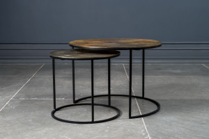 Godfrey Set of 2 Side Tables Antic Brass Finish
