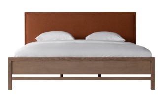 Rene Upholstered Headboard Bed 200x200 cm (Fabric: EASY BOUCLE col.03 RUST; LEGS - ML09 CAPPUCCINO (ash))