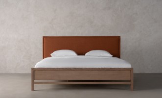 Rene Upholstered Headboard Bed 200x200 cm (Fabric: EASY BOUCLE col.03 RUST; LEGS - ML09 CAPPUCCINO (ash))