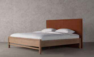 Rene Upholstered Headboard Bed 200x200 cm (Fabric: EASY BOUCLE col.03 RUST; LEGS - ML09 CAPPUCCINO (ash))