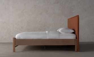Rene Upholstered Headboard Bed 200x200 cm (Fabric: EASY BOUCLE col.03 RUST; LEGS - ML09 CAPPUCCINO (ash))