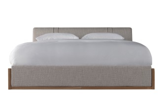 Lagom Wood Bed 200x200 cm with Storage (Fabric: PIXEL col. Marble Chips (Cat. 3))