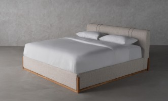 Lagom Wood Bed 200x200 cm with Storage (Fabric: PIXEL col. Marble Chips (Cat. 3))