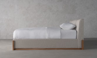 Lagom Wood Bed 200x200 cm with Storage (Fabric: PIXEL col. Marble Chips (Cat. 3))