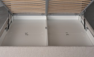 Lagom Wood Bed 200x200 cm with Storage (Fabric: PIXEL col. Marble Chips (Cat. 3))