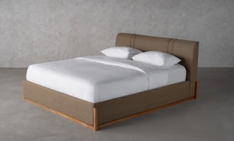 Lagom Wood Bed 200x200 cm (Fabric: SOFT ROCK 107 OLIVE (Cat. 3))