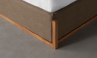 Lagom Wood Bed 200x200 cm (Fabric: SOFT ROCK 107 OLIVE (Cat. 3))