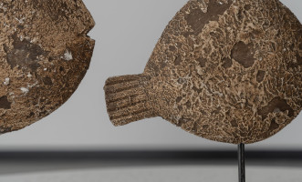 Set Of Two Decoration Wooden Fish On Stand
