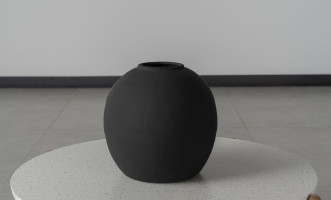 Vase Round Cement Black