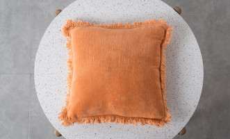 Fringe Cushion Cotton Velvet Orange