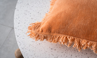 Fringe Cushion Cotton Velvet Orange