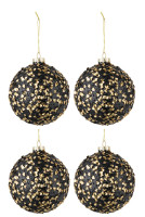 Box Of 4 Christmas Baubles Sequins Black/Gold M (11x11x13cm)