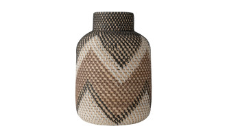 Rattan Vase With Motif Black And Brown