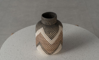 Rattan Vase With Motif Black And Brown