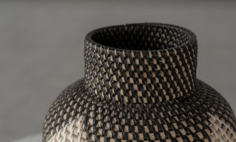 Rattan Vase With Motif Black And Brown