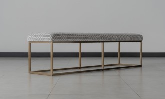 Cubo Banquette 160 cm with center leg (Fabric: ART-DECO SOHO Col. SILVER (Cat. 3))