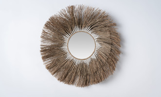 Alang-Alang Mirror Natural Round With Cotton Macrame Large