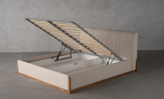 Lagom Wood Bed 160x200 cm with Storage (Fabric: Corso col.04)