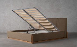 Lagom Wood Bed 180x200 cm with Storage (Fabric: SOFT ROCK 107 OLIVE (Cat. 3))