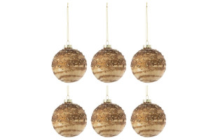 Box Of 6 Christmas Bauble Lines Sequins Brown(8x8x8cm)