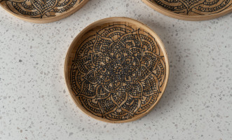 Set of 3 bamboo tray with painted black decoration