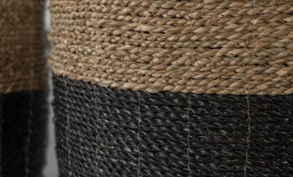 Seagrass Set Of Three Baskets With Handle Black