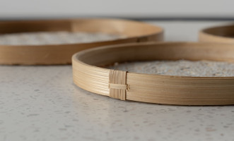 Set of 3 bamboo tray with painted white decoration