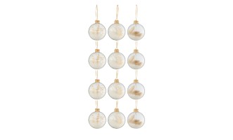 Christmas Baubles Dried Branches Beige Glass Transparent Box Of 12