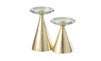 Candleholder Pillar Aluminium/Glass Gold/Transparent Set of 2 