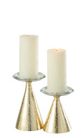 Candleholder Pillar Aluminium/Glass Gold/Transparent Set of 2 