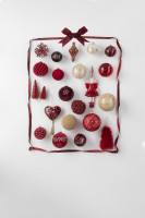 Box Of 4 Christmas Bauble 2+2 Drop Ornament Glass Red/Gold