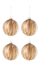 Christmas Bauble Spots Glass Brown/Gold L Box Of 4 