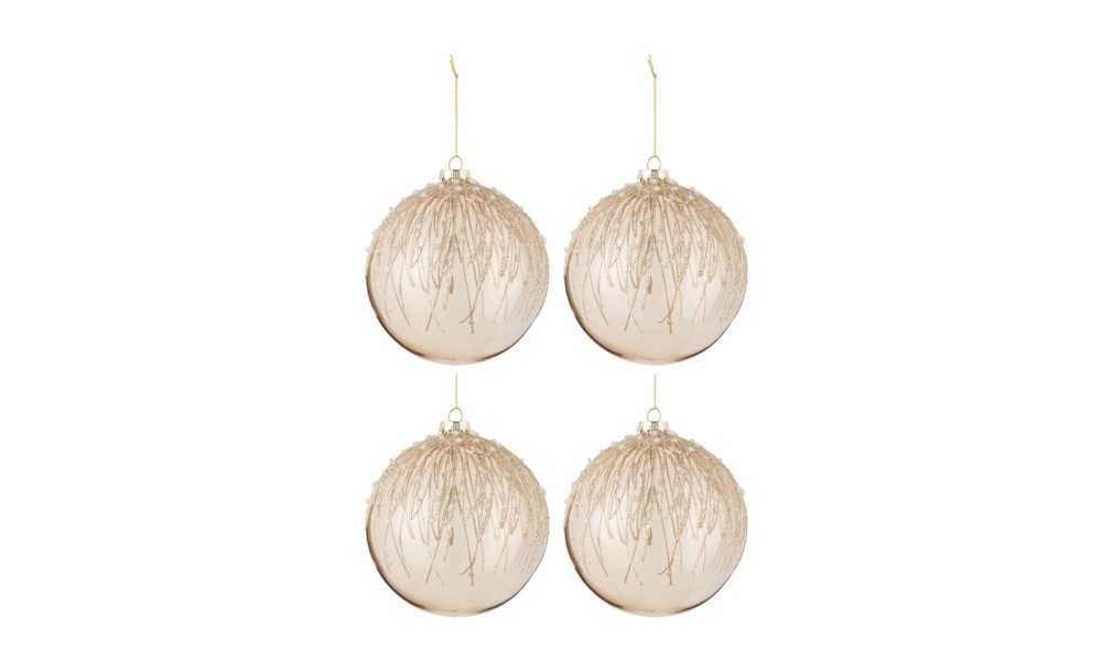 Christmas Baubles Pearls Glitter Gold Large Box Of 4