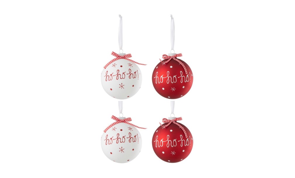 Christmas Baubles HoHo Red/White Box Of 4