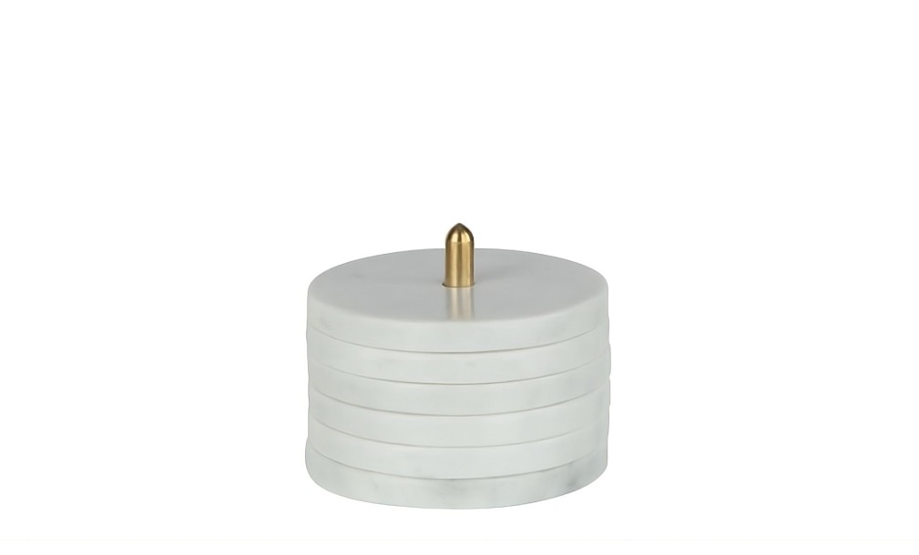 Coaster and Base Round Marble White, Set Of 5