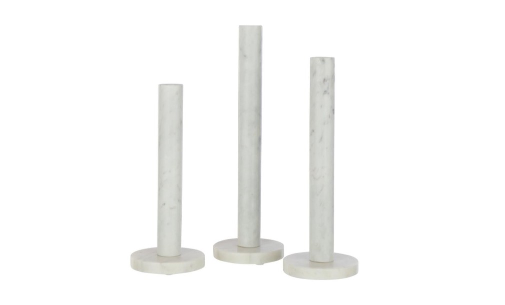 Candle Holder Marble White, Set Of 3