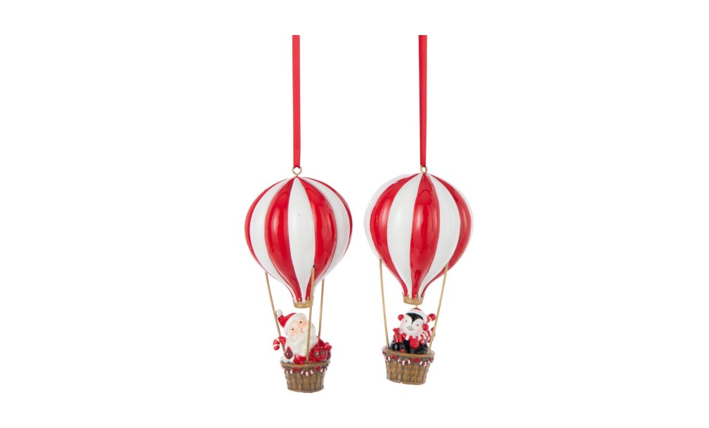 Hanger Christmas Hot-Air Balloon Red/White, Assortment Of 2