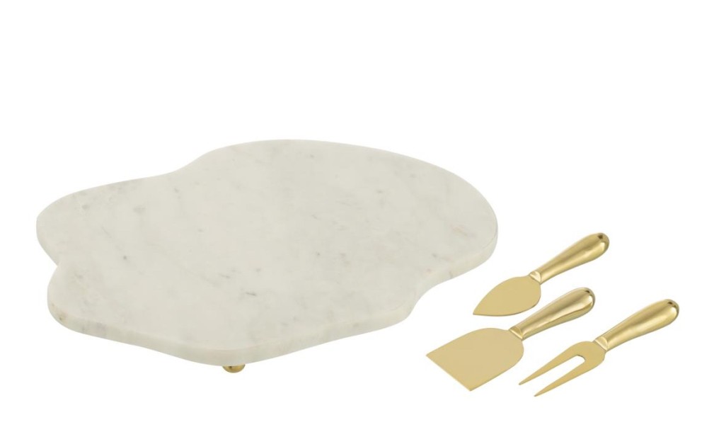 Cheese Board and Cheese Knife White/Gold