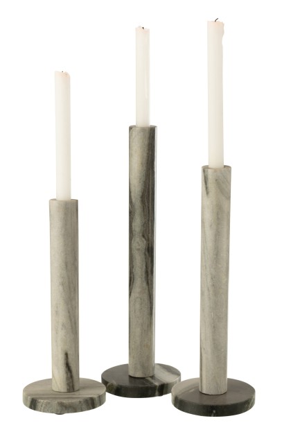 Candle Holder Marble Black/Light Grey (12,5x12,5x40cm), Set Of 3