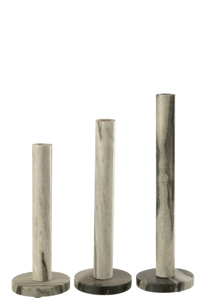 Candle Holder Marble Black/Light Grey (12,5x12,5x40cm), Set Of 3