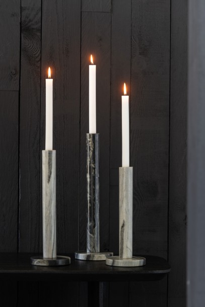 Candle Holder Marble Black/Light Grey (12,5x12,5x40cm), Set Of 3