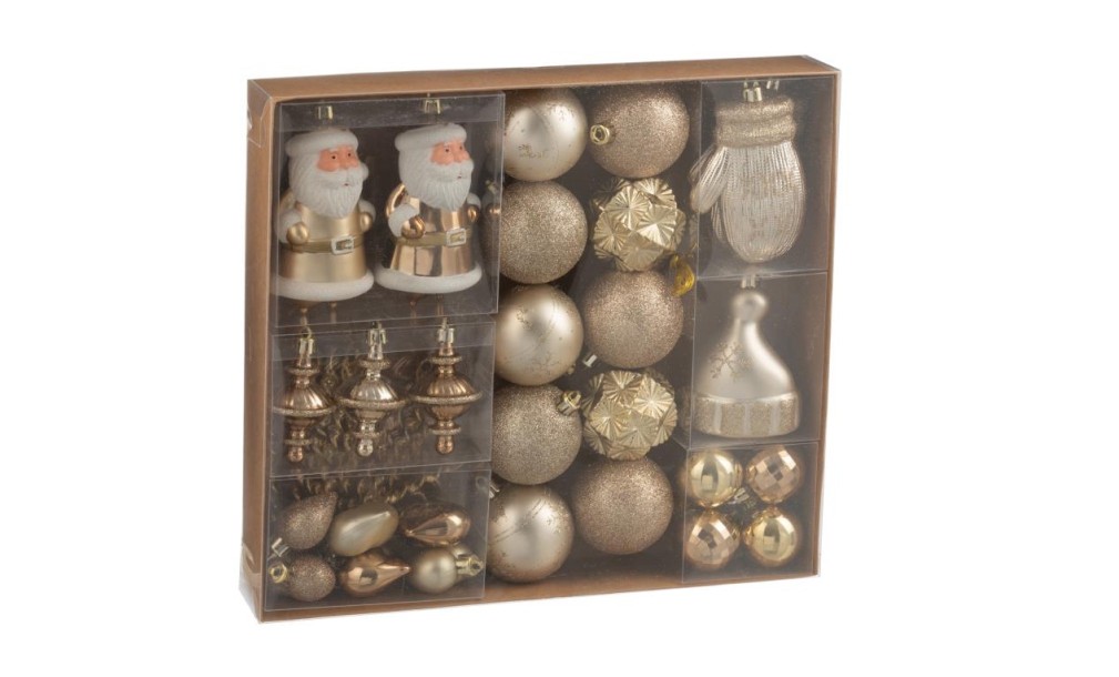 Christmas Baubles Treasure Box Plastic Beige/Ecru, Box Of 45 